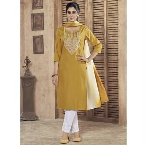 NEW Women’s Traditional Wear Pure Viscose Salwar Suit Yellow Kurta SIZE M